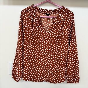 J. Crew Warm Brown Blouse with White Dots